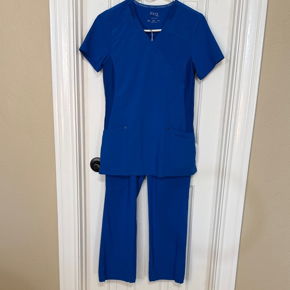 Cherokee iFlex Women's Royal Blue Scrub Set Pants and Top